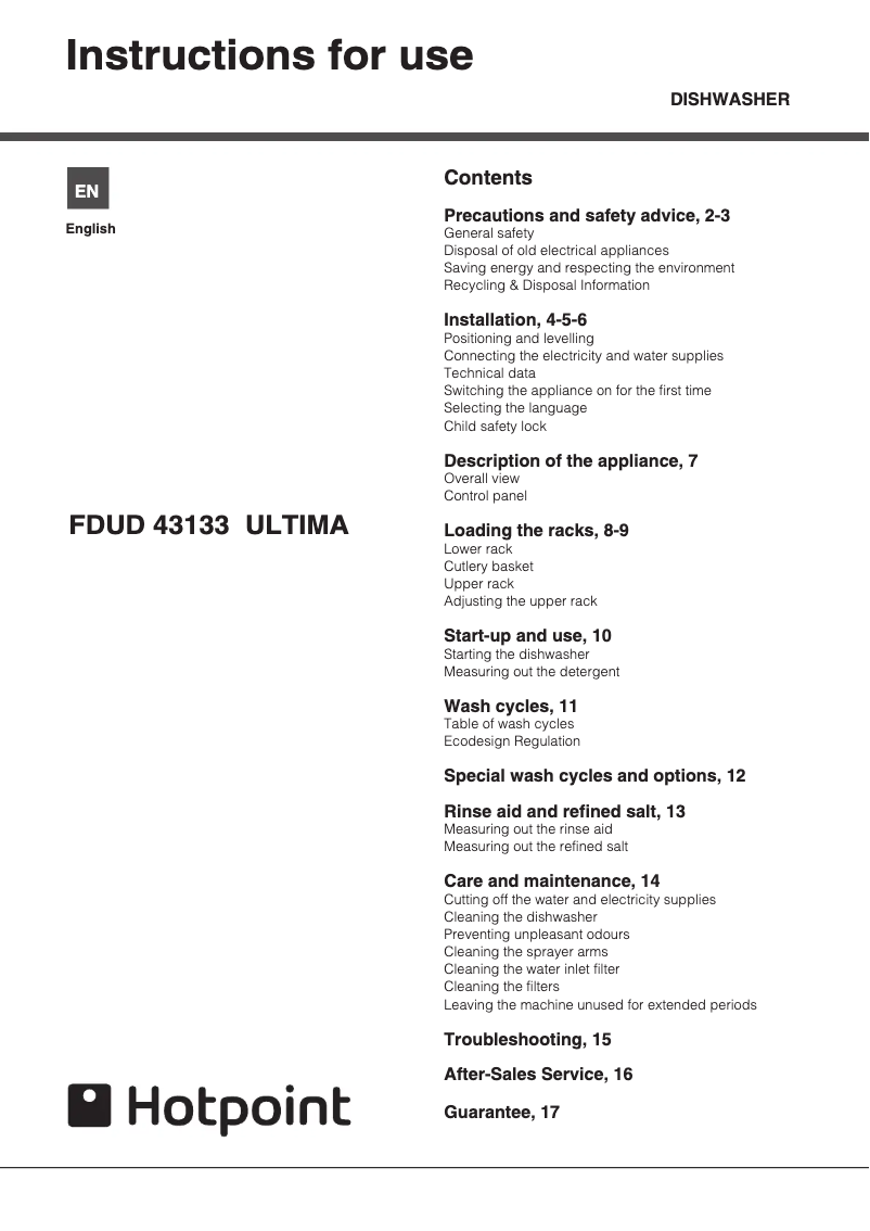 First page image of the manual for FDUD43133X