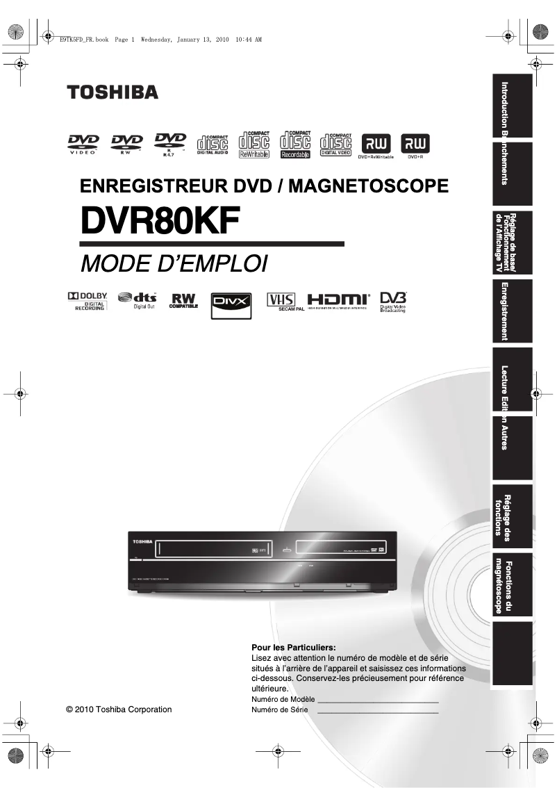 Page 1 de la notice Manuel utilisateur Toshiba DVR80KF