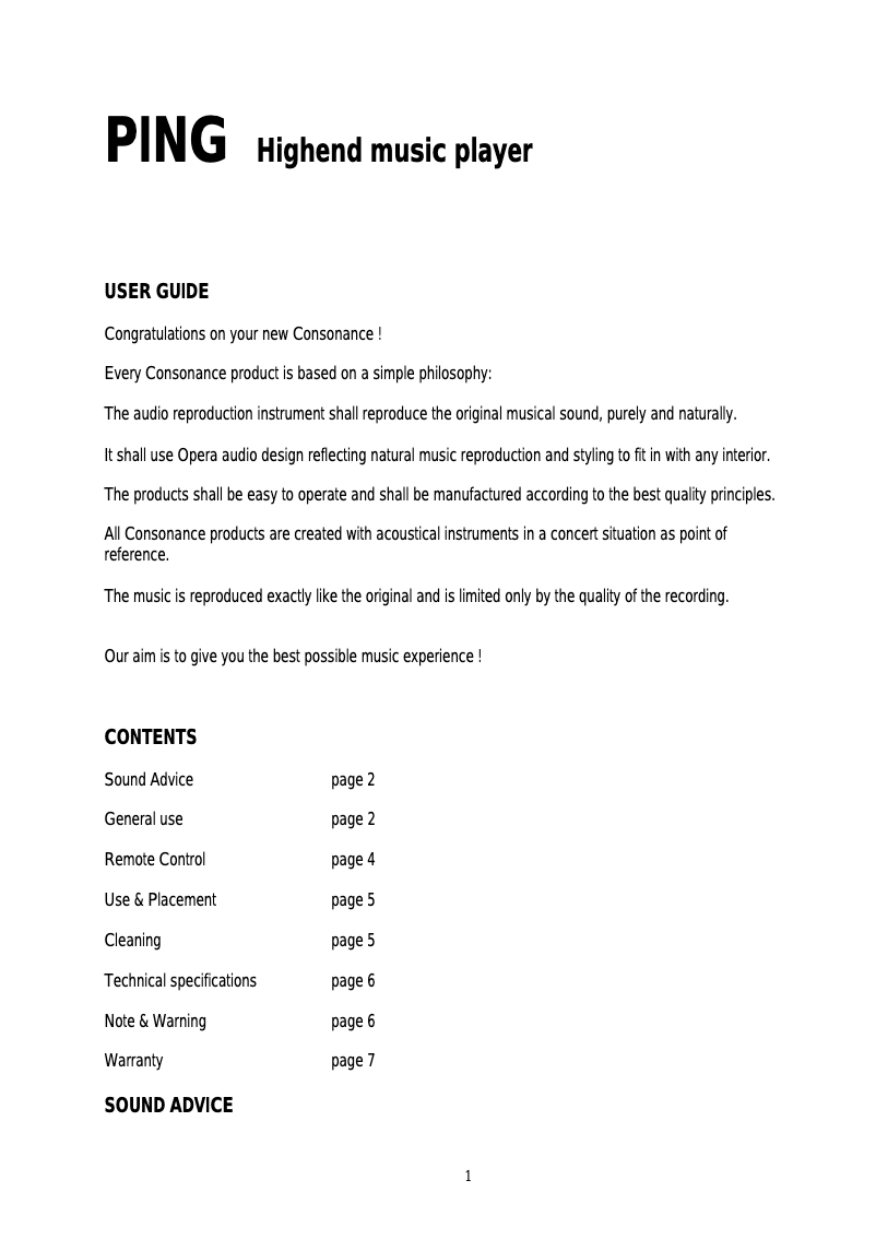 Page 1 of the manual User Manual Opera-Consonance Ping