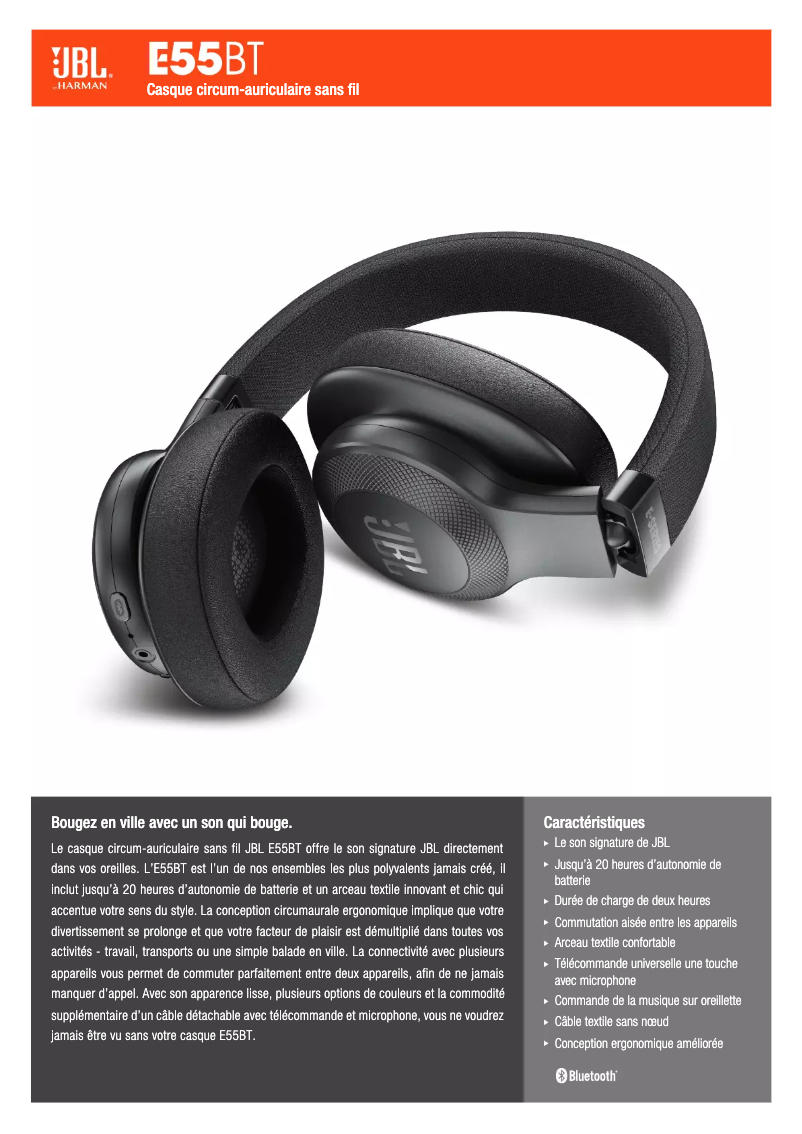 Page 1 of the manual Technical Sheet JBL E55BT