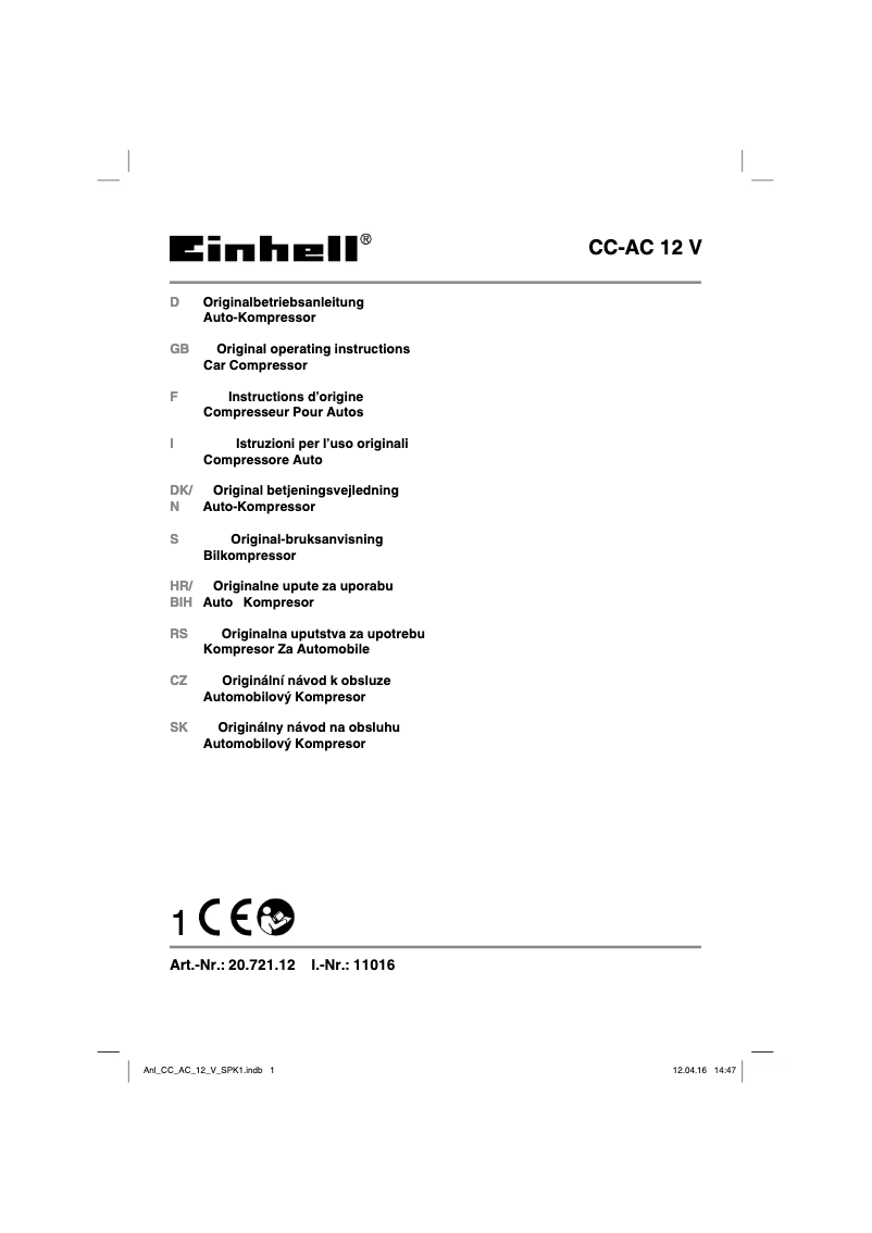 Page 1 of the manual User Manual Einhell CC-AC 12V