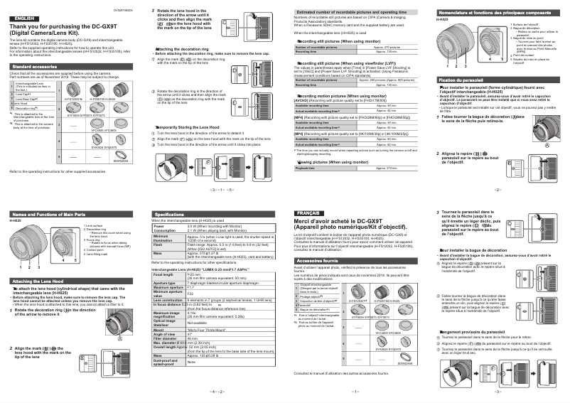 First page image of the manual for Lumix DCG-X9T