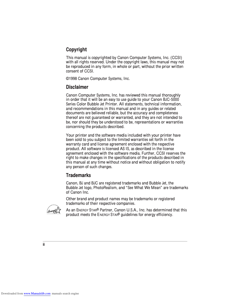 First page image of the manual for BJC-5000