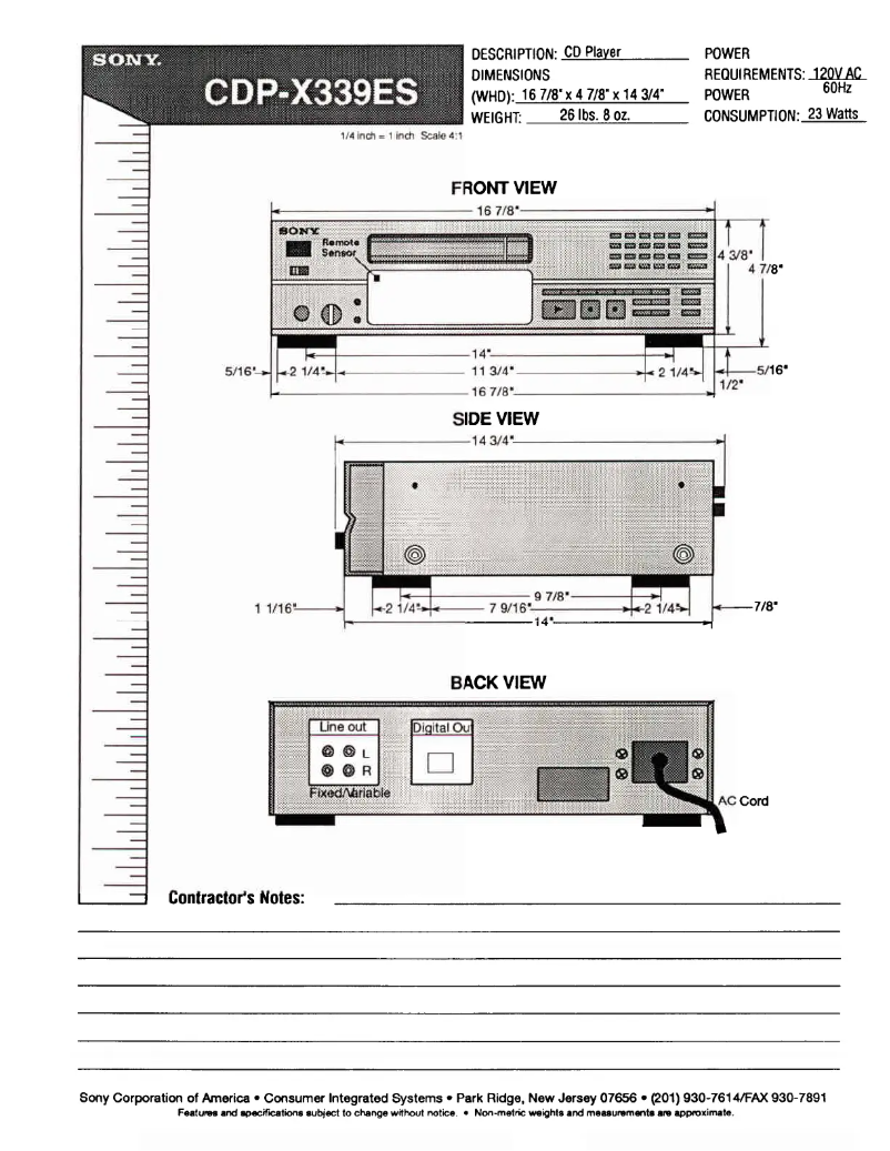 Page 1 of the manual Installation Guide Sony CDP-X339ES