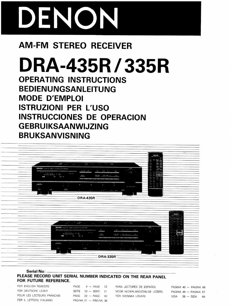 First page image of the manual for DRA-435R
