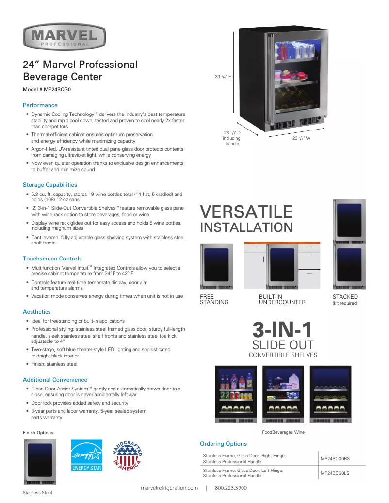 Page 1 of the manual Technical Sheet Marvel MP24BCG0LS