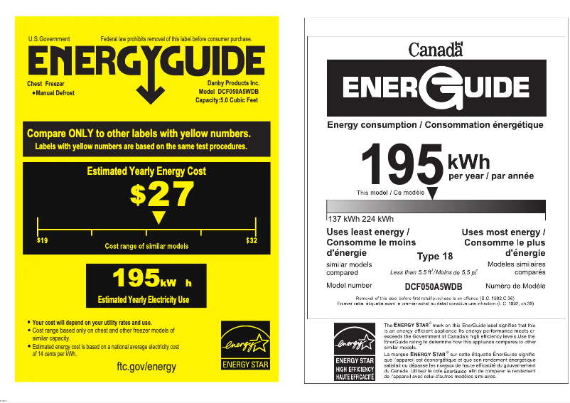 Page 1 of the manual Energy Label Danby DCF050A5WDB
