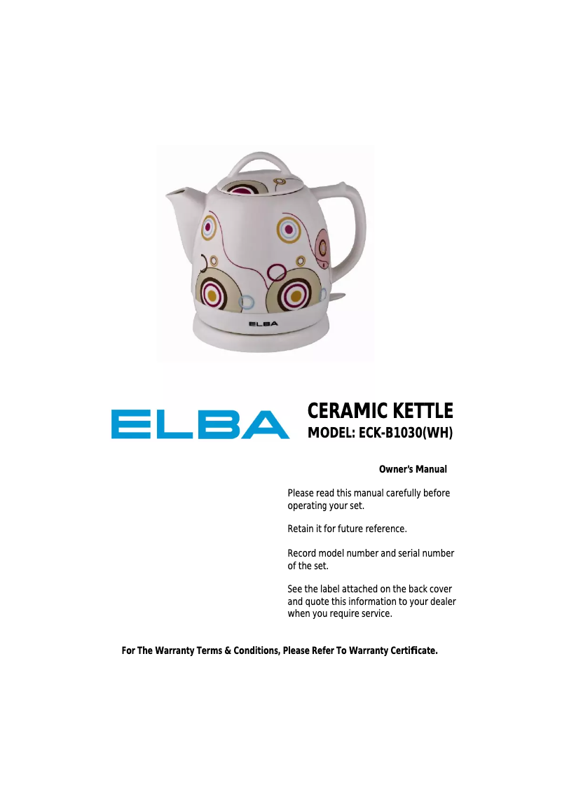 Page 1 of the manual User Manual Elba ECK-B1030(WH)