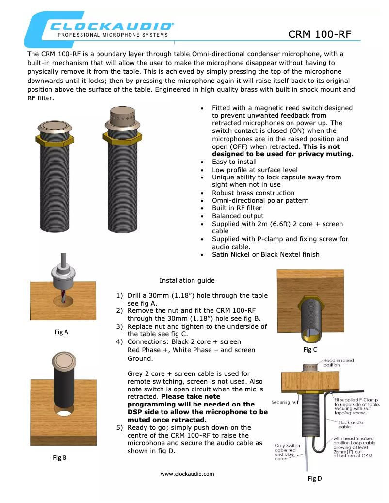 Page 1 of the manual User Manual Clockaudio CRM 100-RF