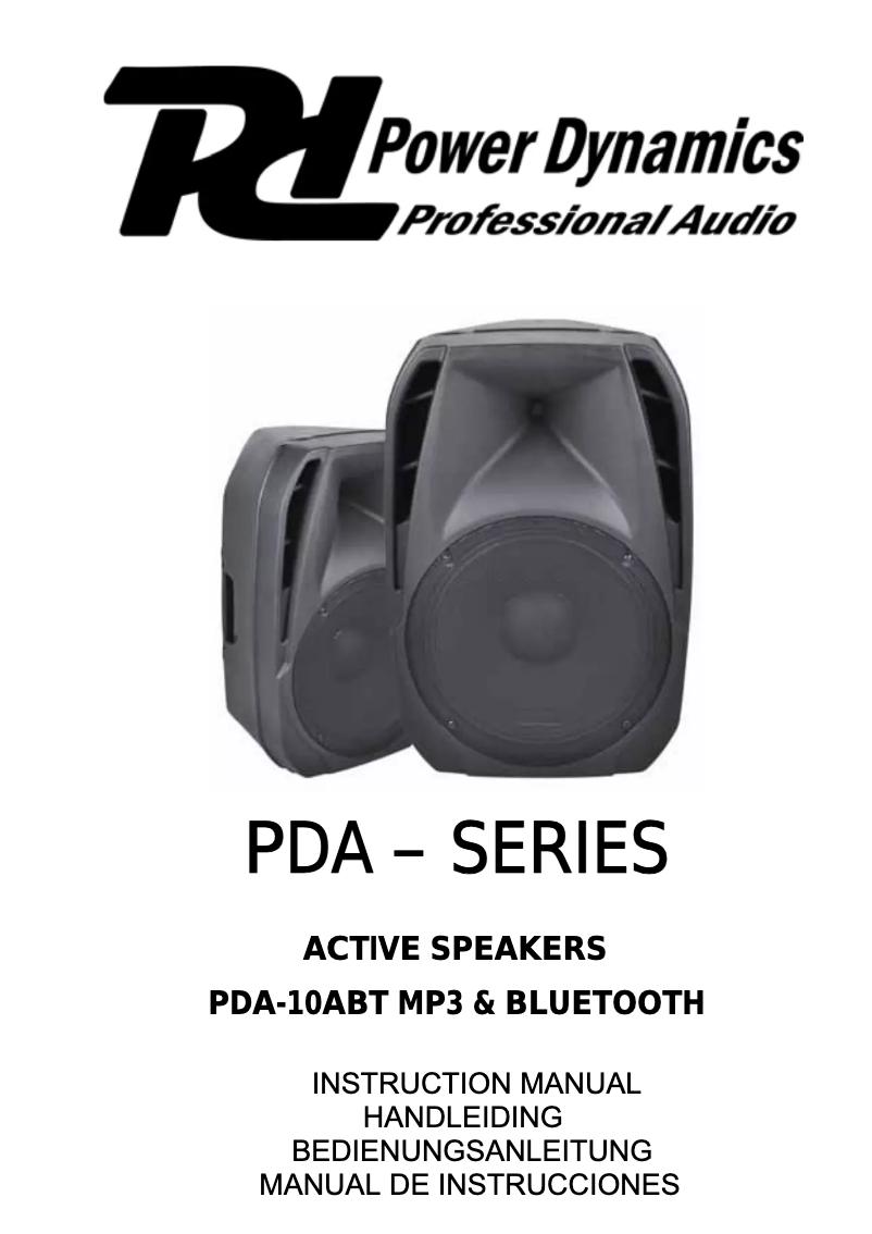 Page 1 of the manual User Manual Power Dynamics Active Speaker PDA 10ABT MP3 BLEUTOOTH