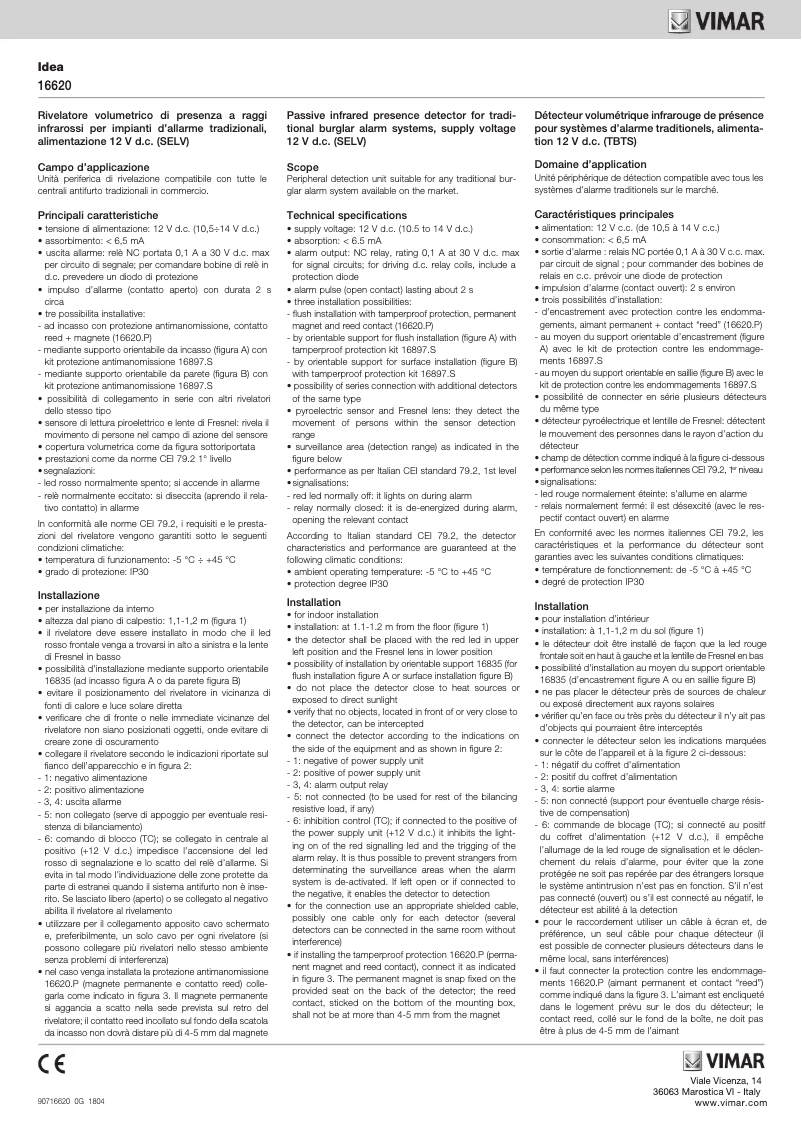 Page 1 of the manual User Manual Vimar 16620.B