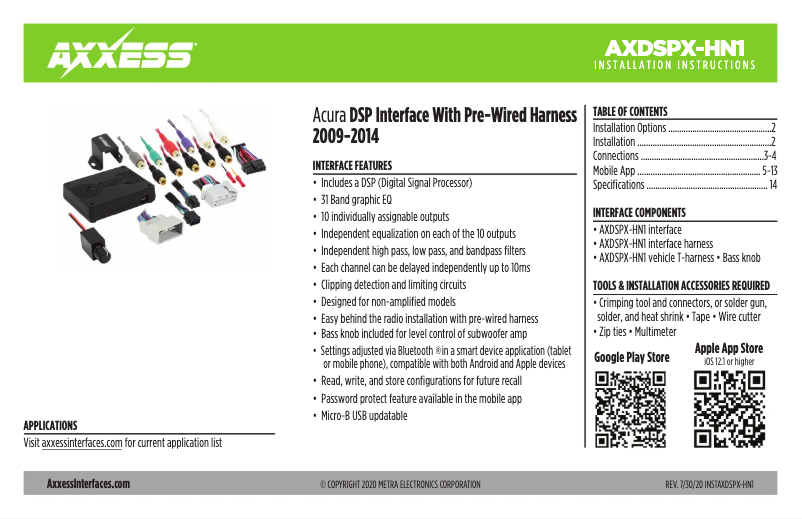 First page image of the manual for AXDSPX-HN1
