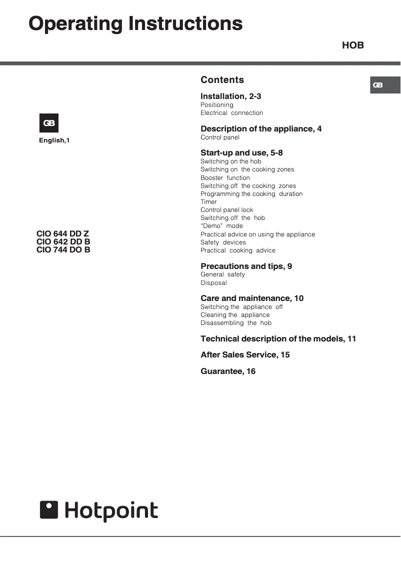 First page image of the manual for CIO 644 DD Z