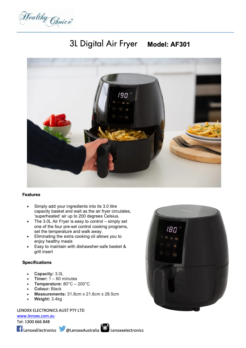 Page 1 of the manual Technical Sheet Healthy Choice AF301