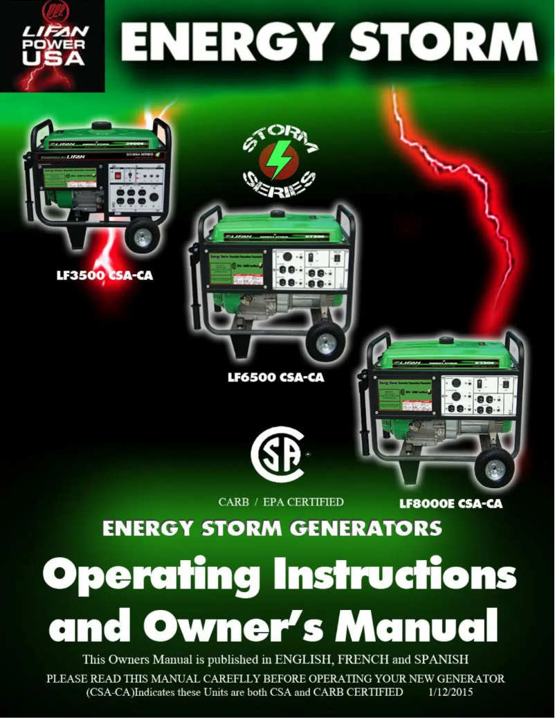 Page 1 of the manual User Manual Lifan Energy Storm 8000E