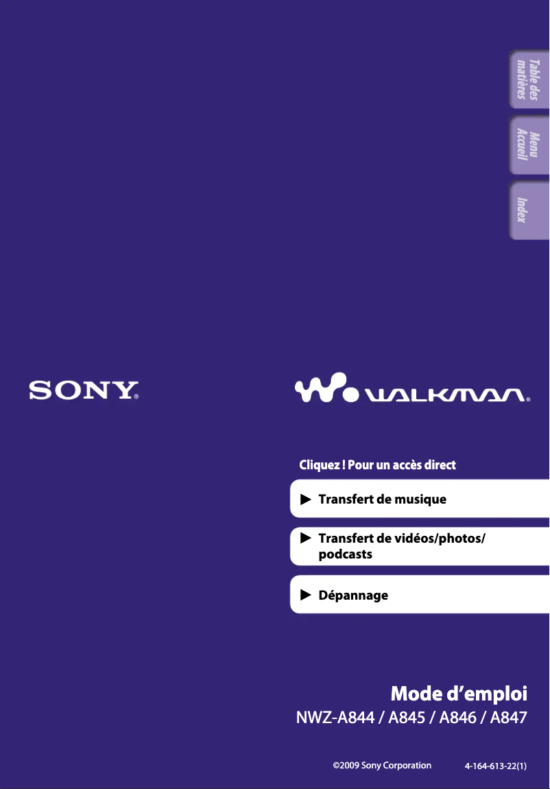 Page 1 of the manual User Manual Sony NWZ-A845