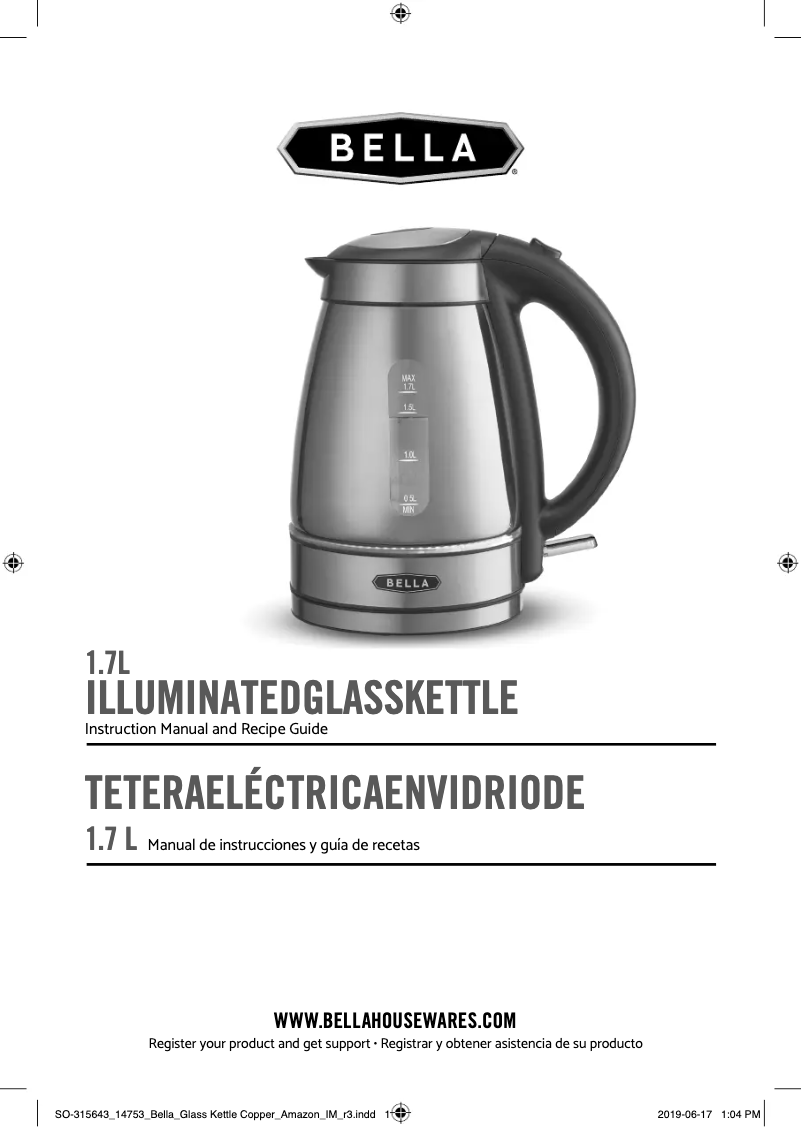 Page 1 of the manual User Manual Bella 1.7 Liter Illuminated Kettle