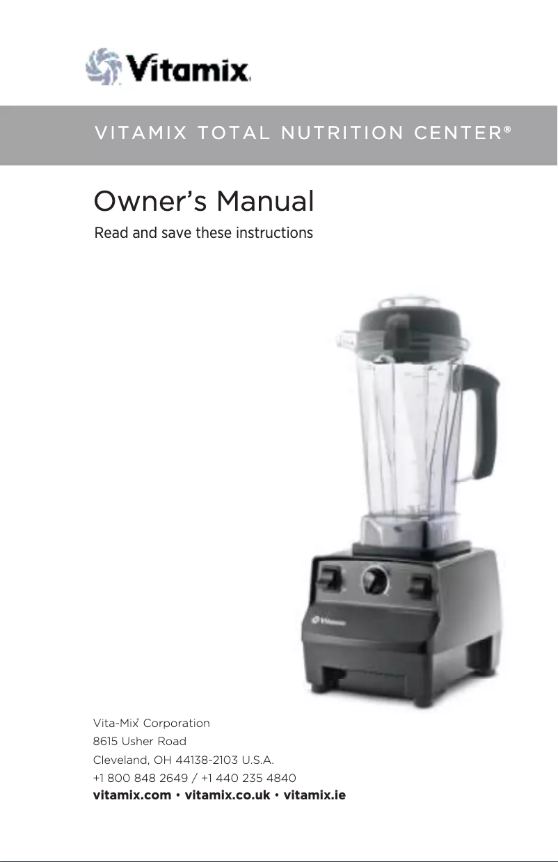 First page image of the manual for Total Nutrition Center