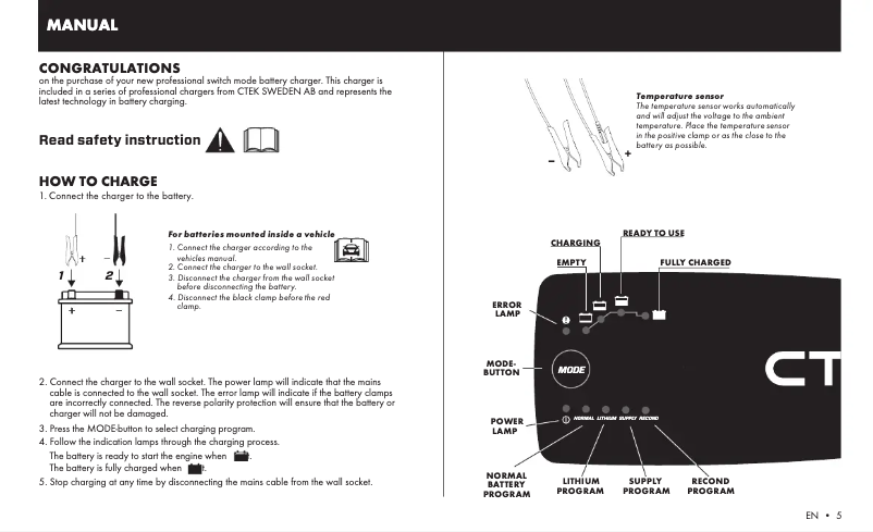 Page 1 of the manual User Manual Ctek PRO25S