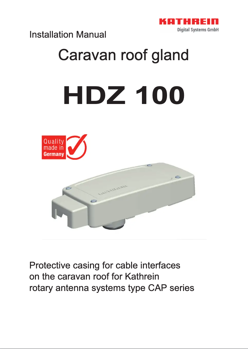 First page image of the manual for HDZ 100
