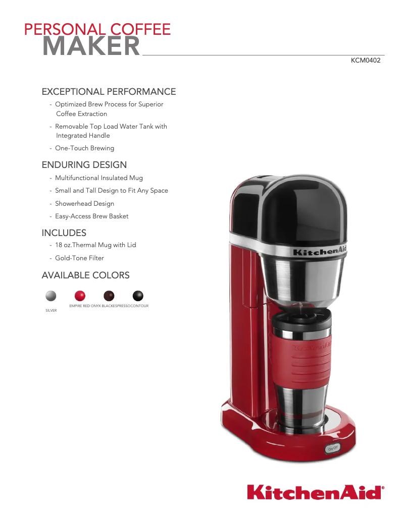 Page 1 of the manual Technical Sheet KitchenAid KCM0402