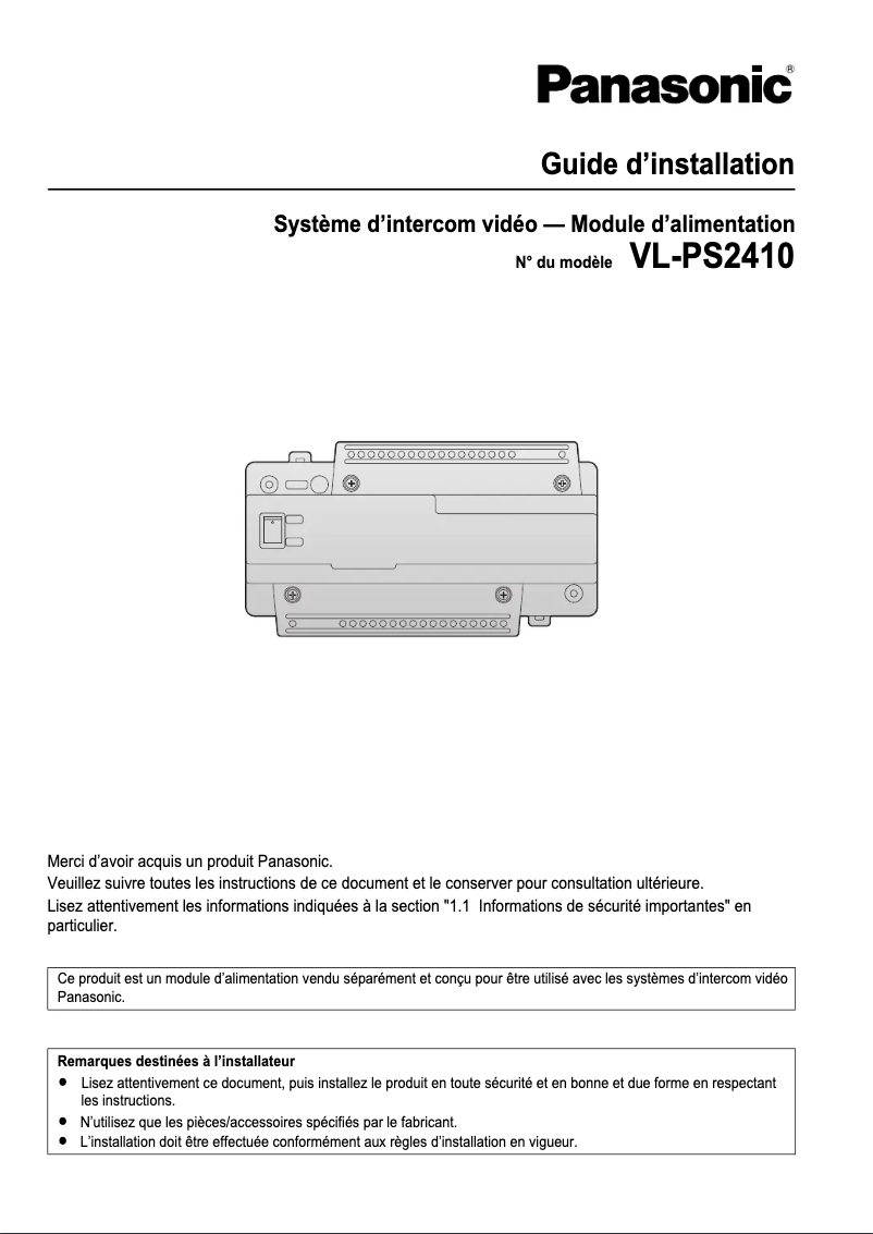 Page 1 of the manual User Manual Panasonic VL-PS2410