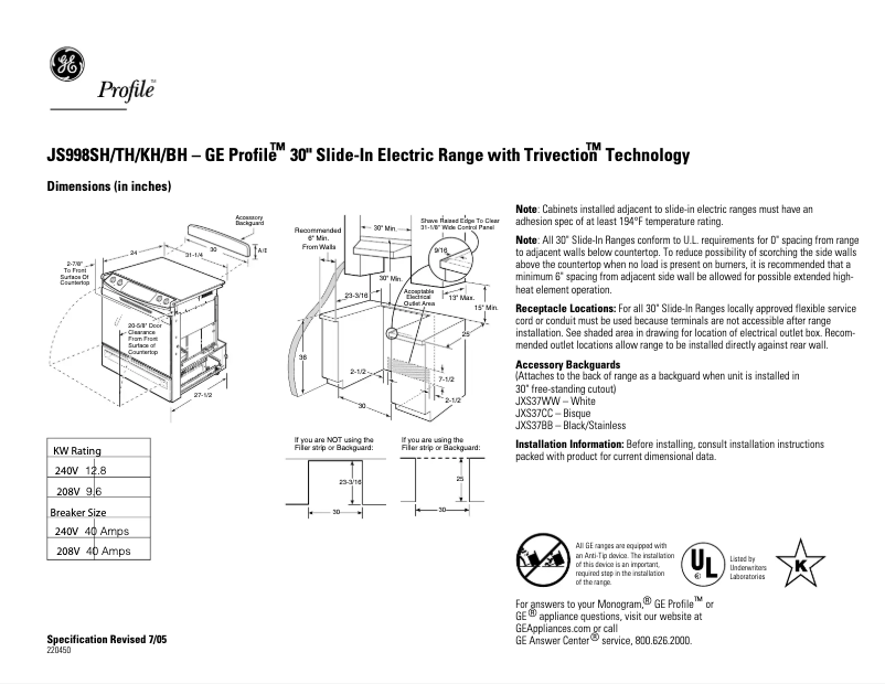 First page image of the manual for Profile JS998KHCC