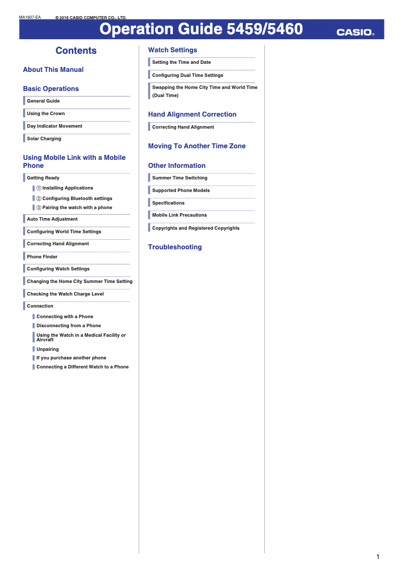 First page image of the manual for G-Shock GBX-100