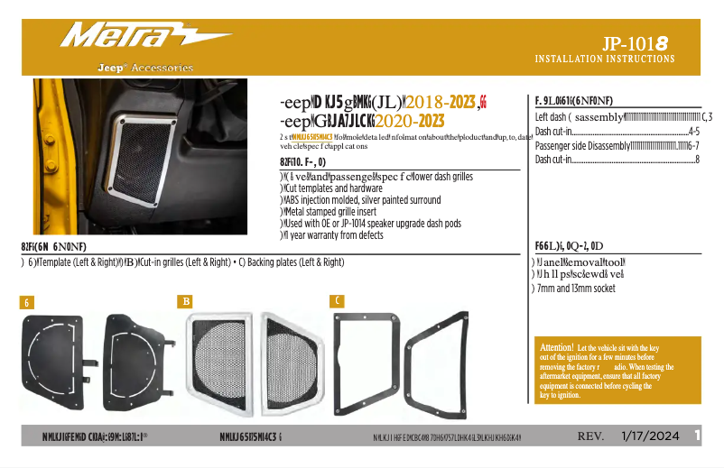 Page 1 of the manual Installation Guide Metra JP-1018