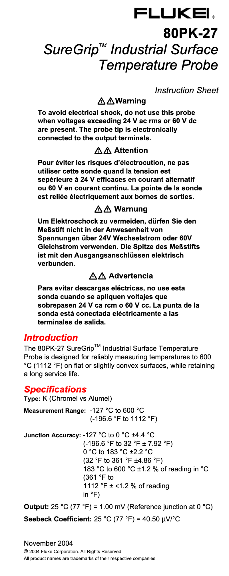 First page image of the manual for 80PK-27