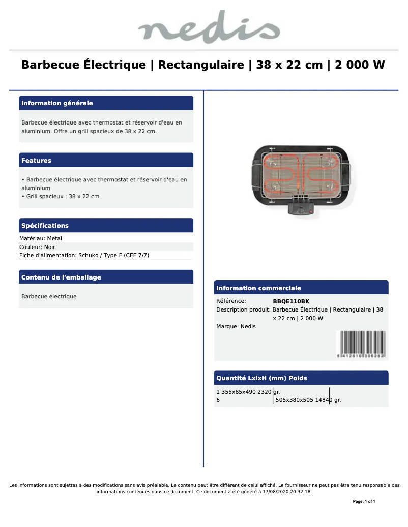Page 1 of the manual User Manual Nedis BBQE110BK