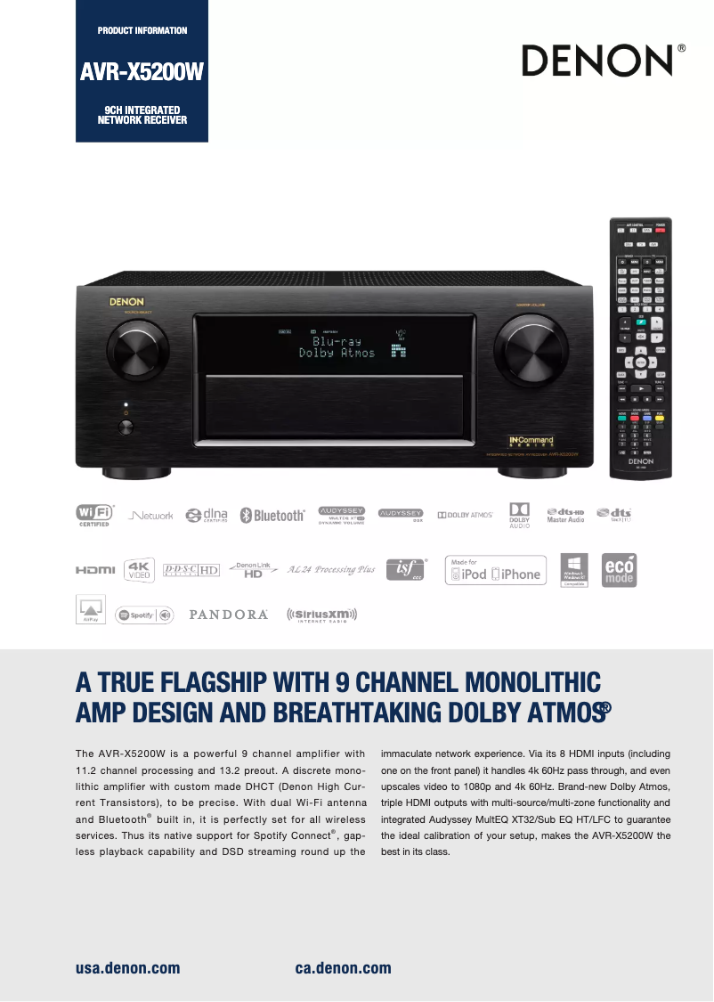 Page 1 of the manual Technical Sheet Denon AVR-X5200W