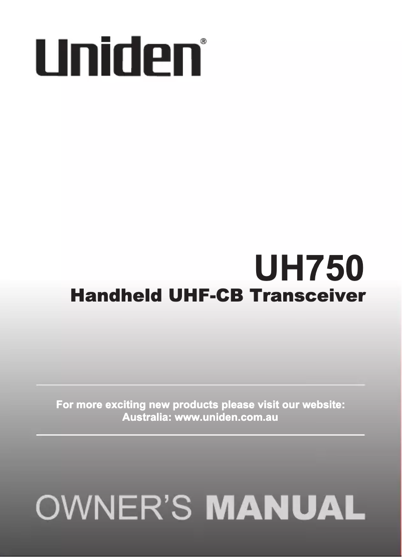 First page image of the manual for UH750-2