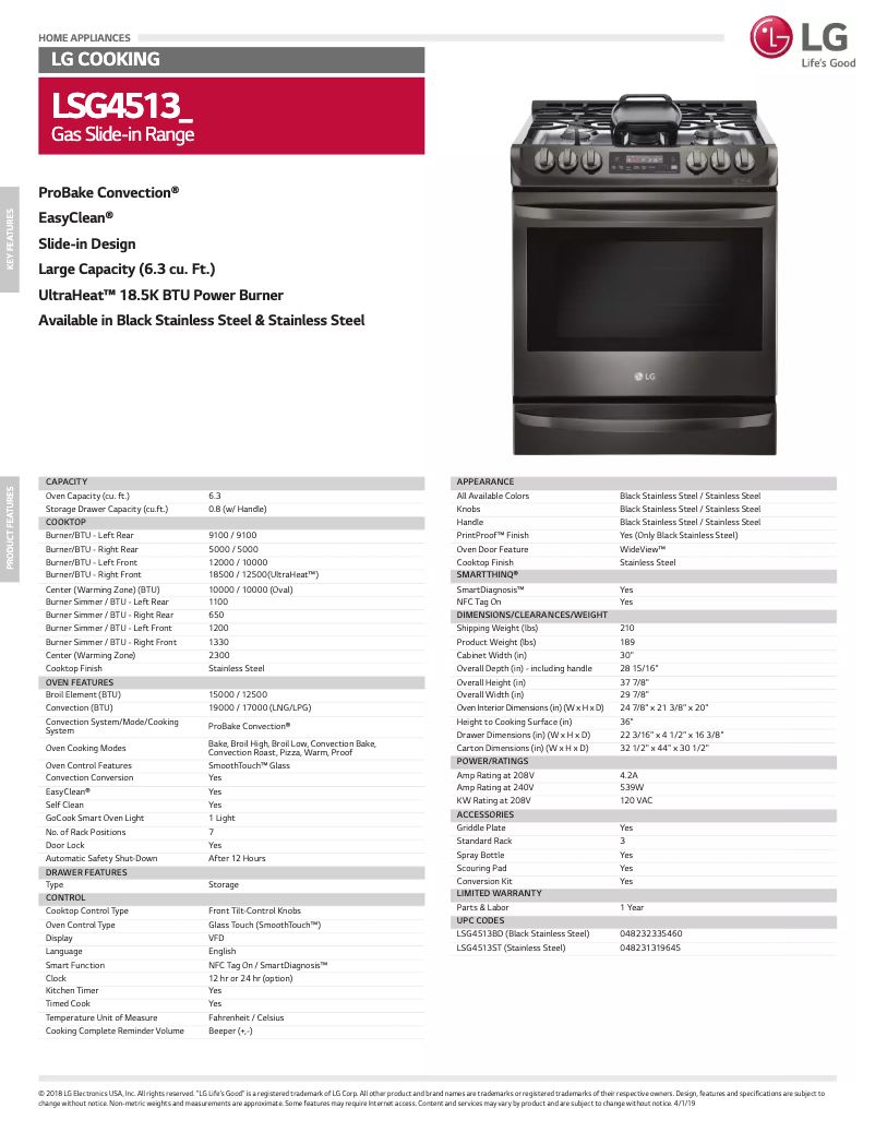 First page image of the manual for LSG4513BD