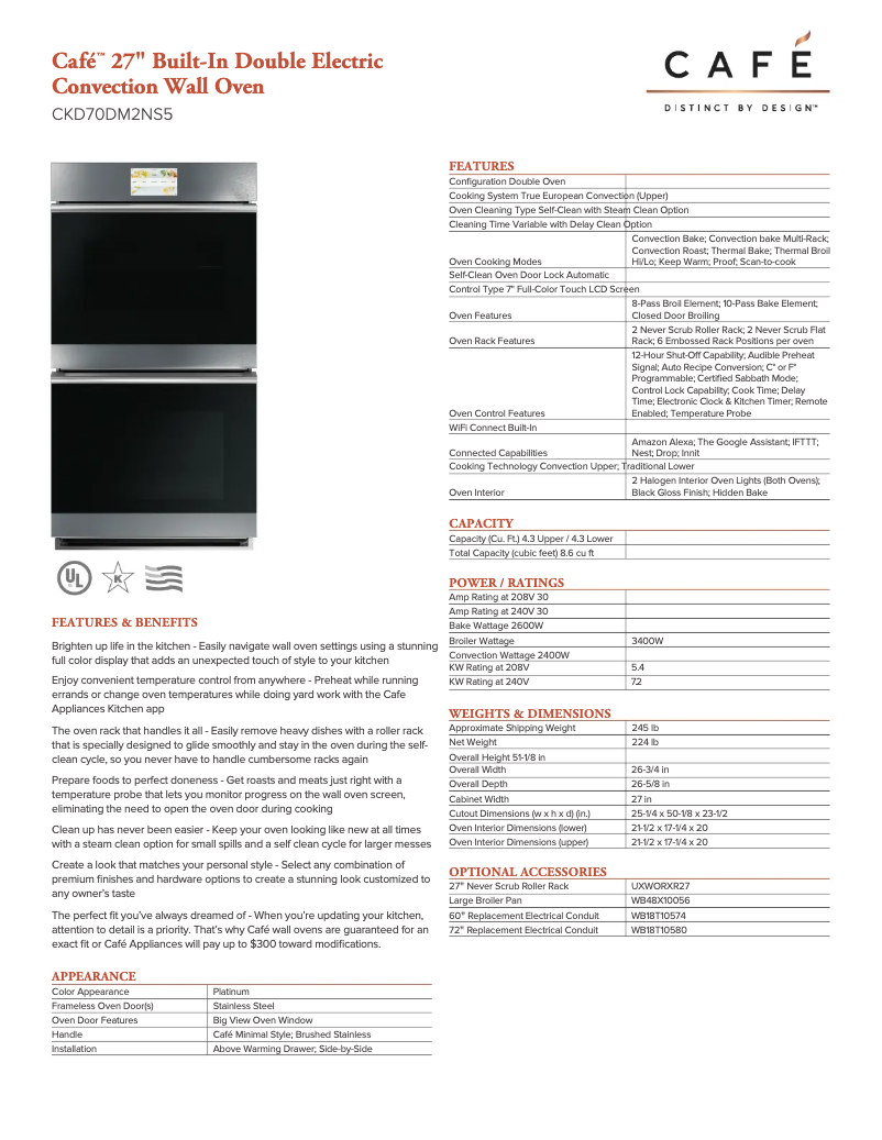 Page 1 of the manual Technical Sheet GE CKD70DM2NS5