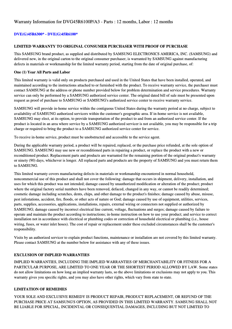 First page image of the manual for DVG45R6100P