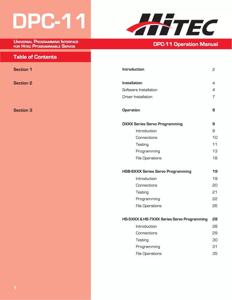 Page 1 of the manual User Manual Hitec MULTIPLEX DPC-11