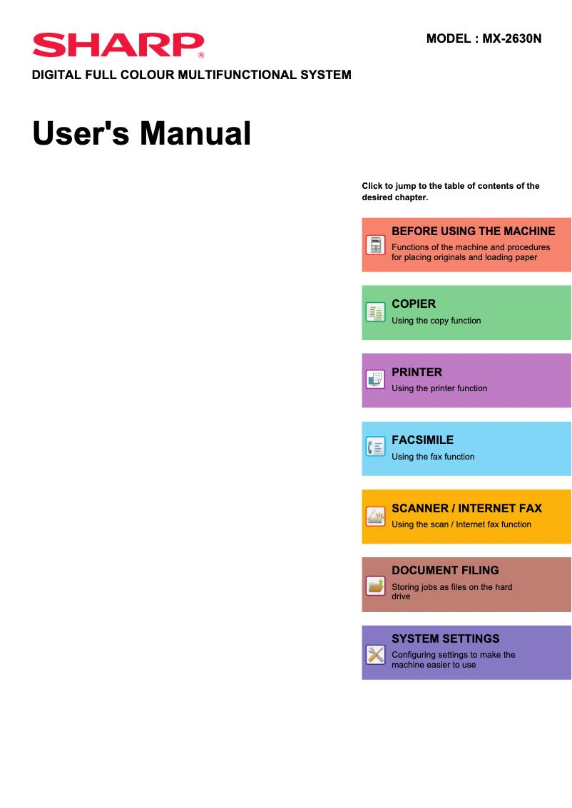Page 1 of the manual User Manual Sharp MX-3050N