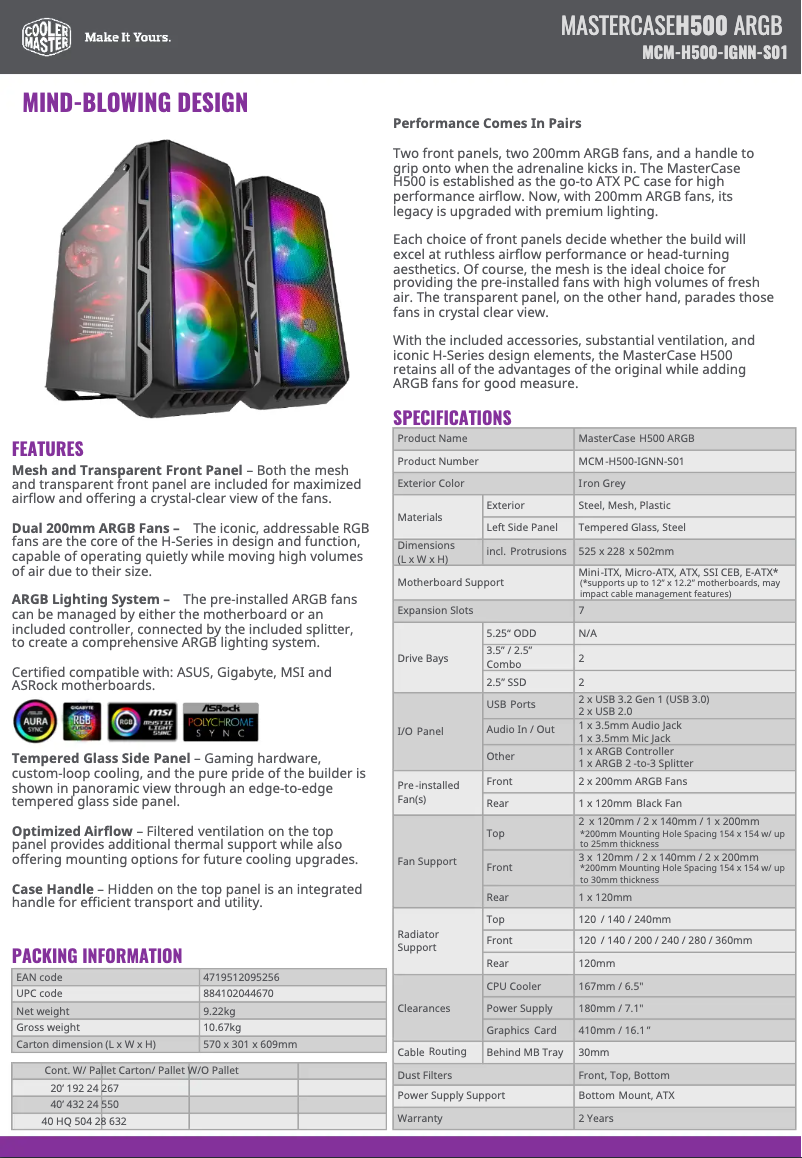 First page image of the manual for MasterCase H500 ARGB