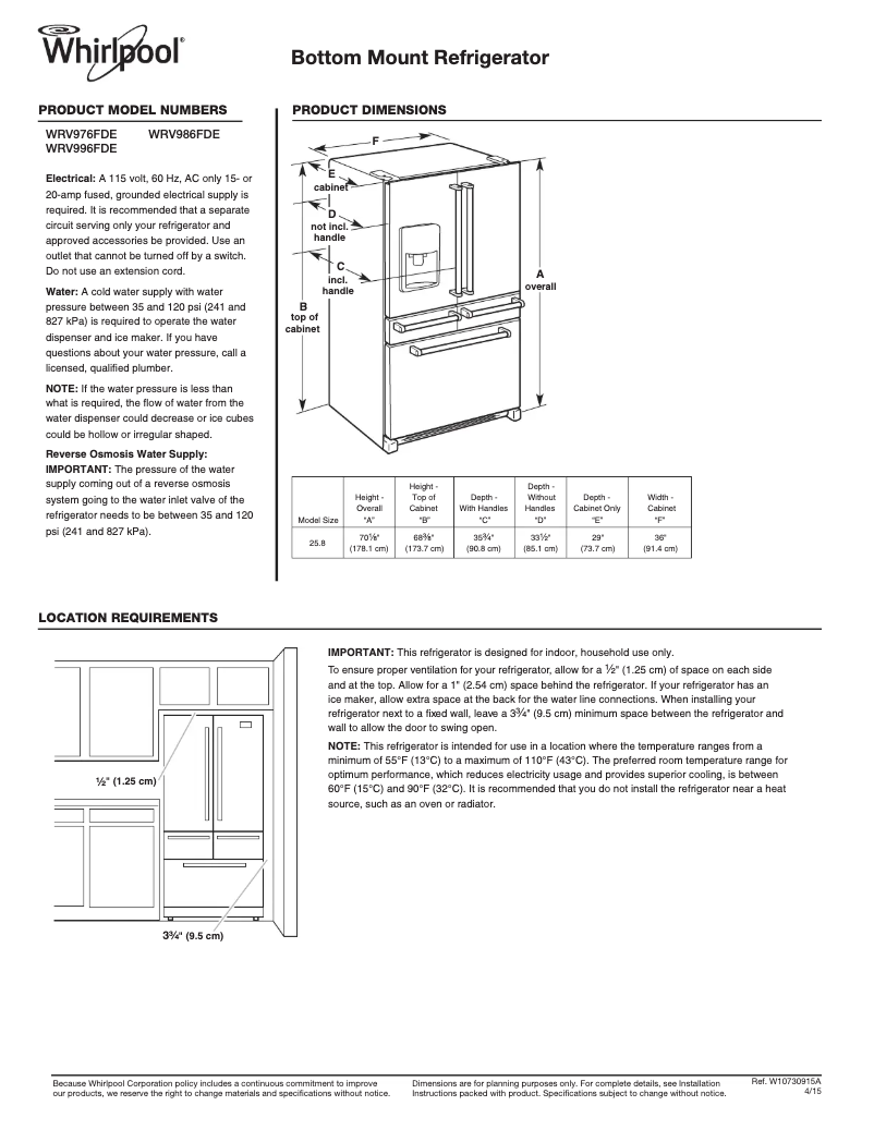 First page image of the manual for WRV976FDE