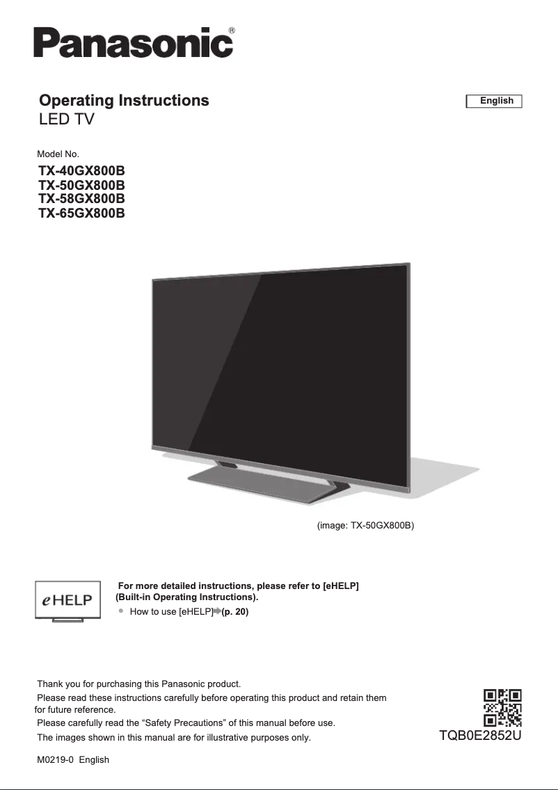First page image of the manual for TX-65GX800B