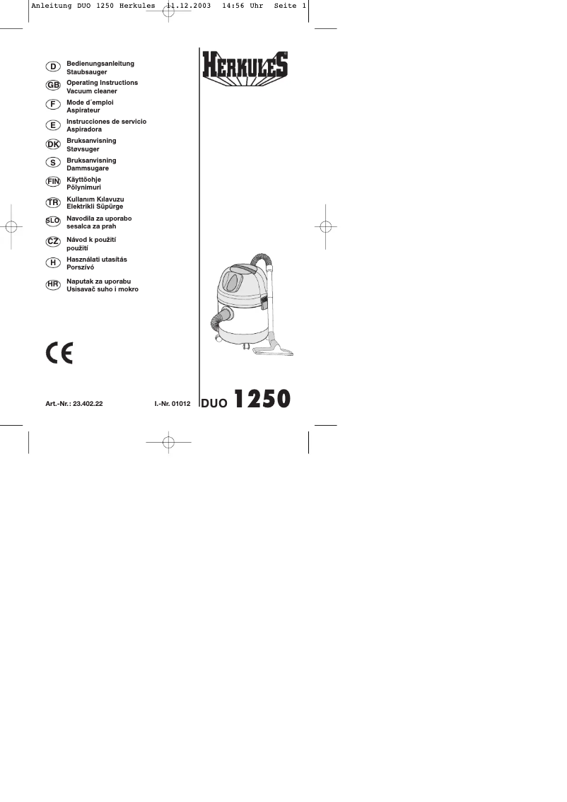 Page 1 of the manual User Manual Herkules DUO 1250