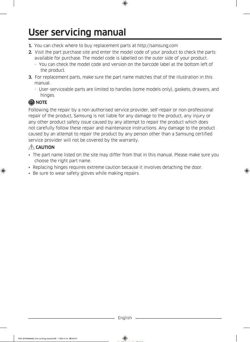 First page image of the manual for SR400LSTC