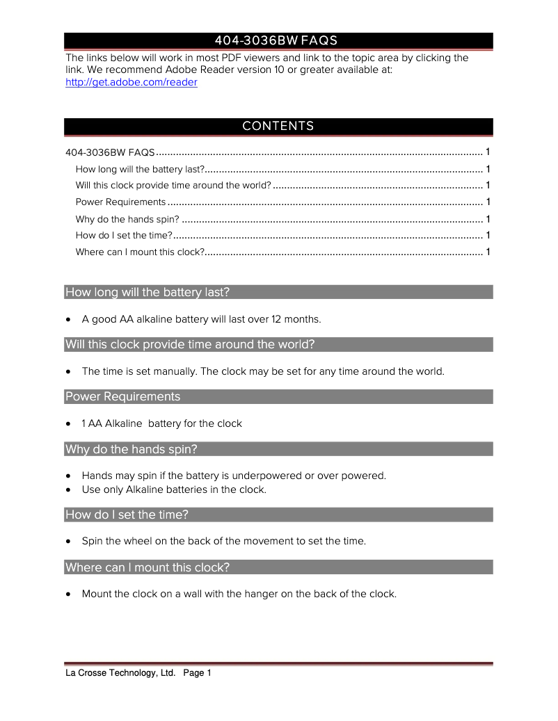 First page image of the manual for 404-3036BW