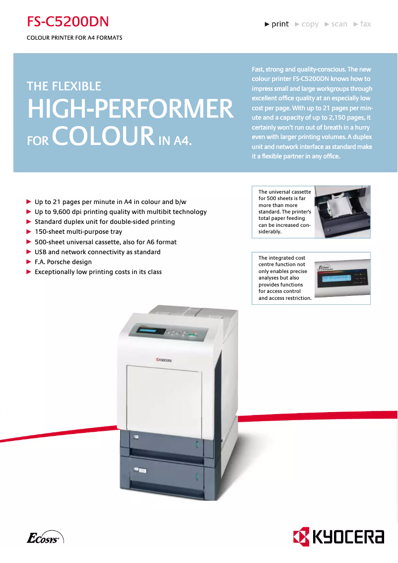 Page 1 of the manual Technical Sheet Kyocera FS-C5200DN