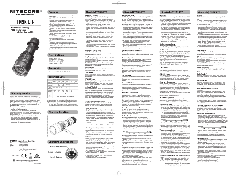 Page 1 of the manual User Manual Nitecore TM9K LTP