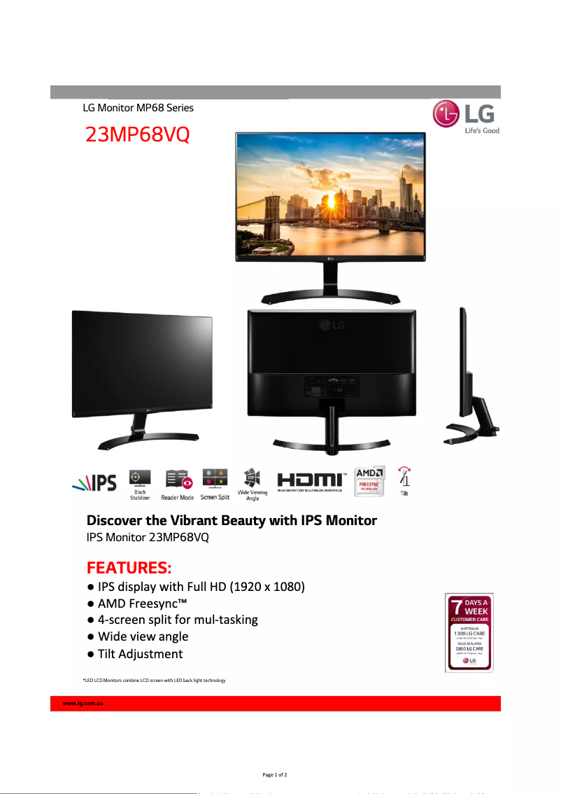 First page image of the manual for 23MP68VQ-P