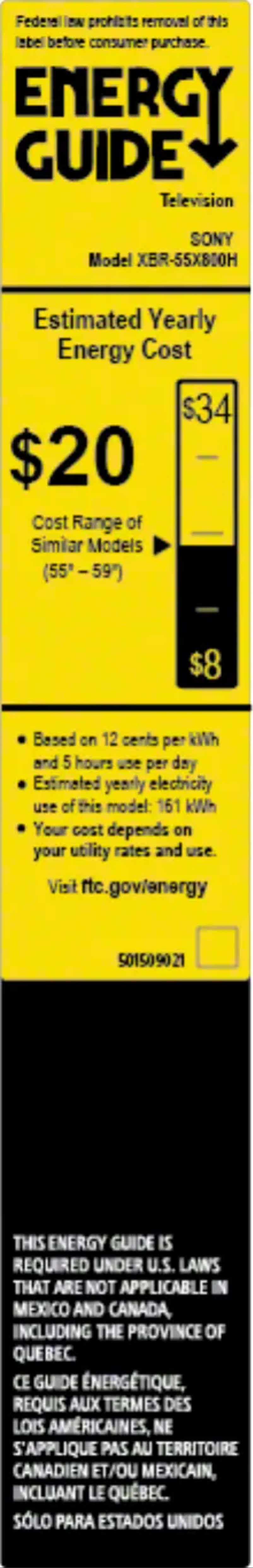 Page 1 of the manual Energy Label Sony XBR55X800H