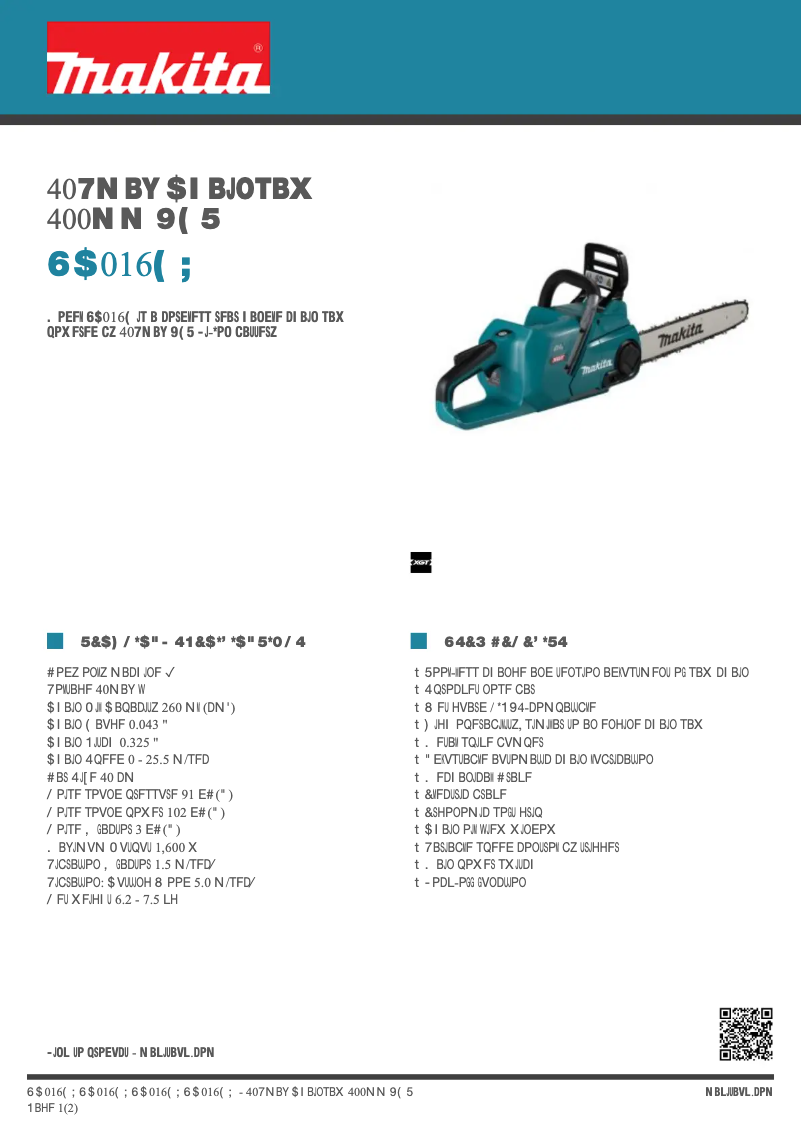 Page 1 of the manual Technical Sheet Makita UC016G