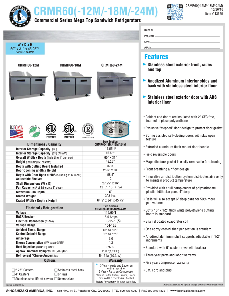 First page image of the manual for CRMR60-12M